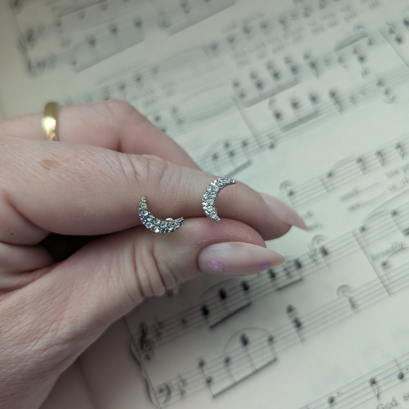Elegant Silver Crescent Moon Earrings - Picture 5 of 7